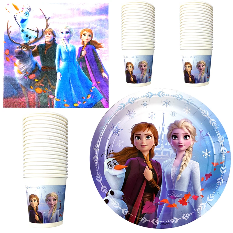 

Elsa Anna Frozen Theme Napkins Happy Birthday Party Plates Cups Baby Shower Decorations Princess Design Tableware Set 60pcs/lot