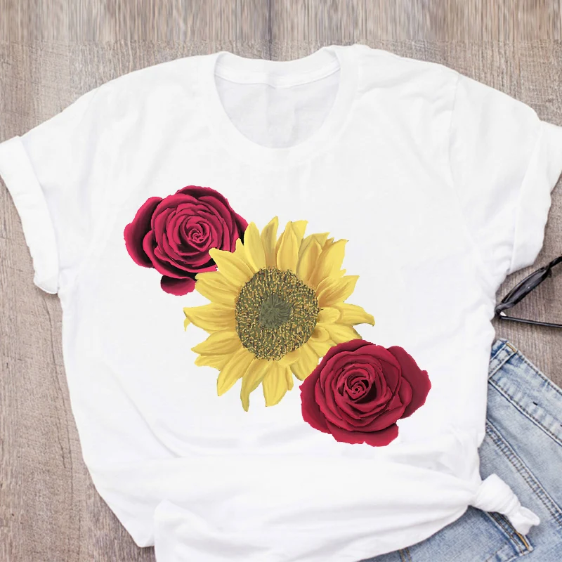 

Tops Women T Shirt Graphic Sunflower Rose Printed T-shirts Female Cute Fruit Harajuku Summer Oversized t-shirt with short sleeve