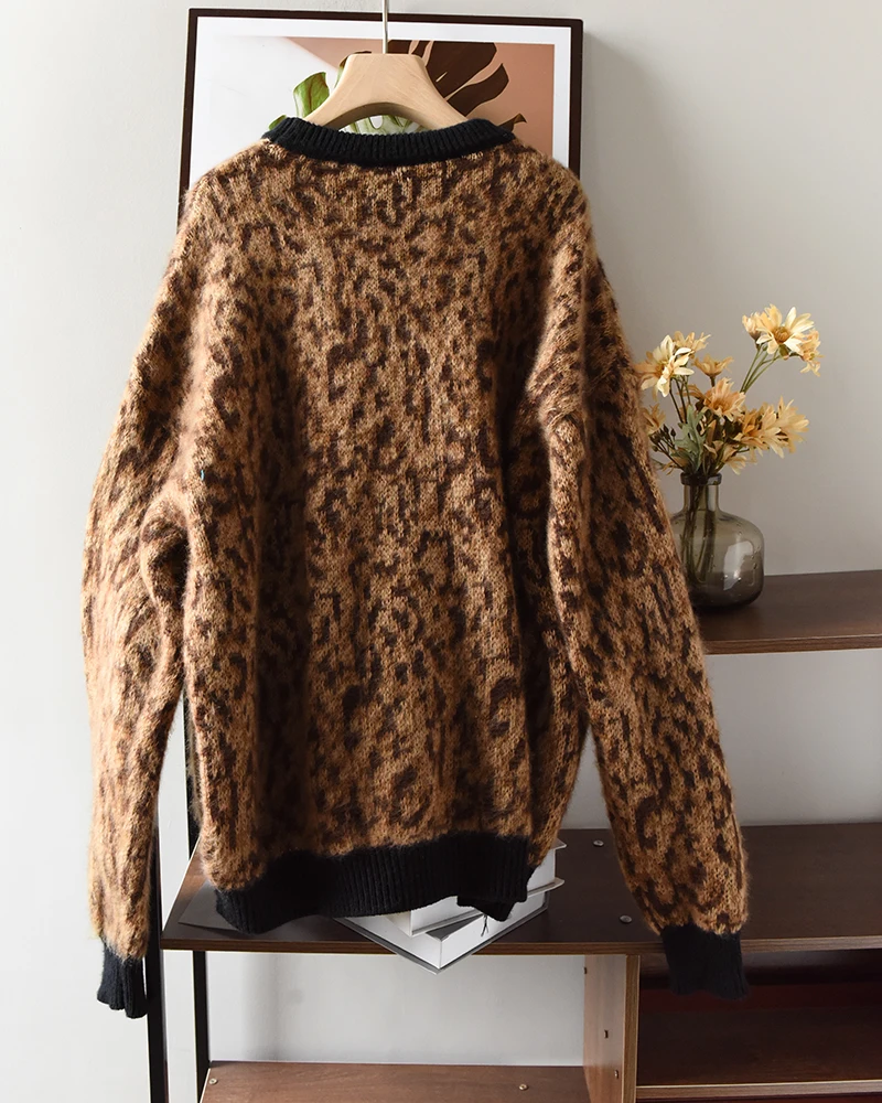 

Imitation mink fleece leopard sweater women loose-wearing autumn and winter lazy wind sweater pullover long-sleeved sweater top