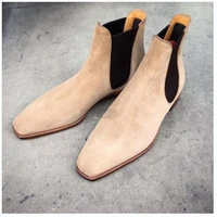 beige men fashion pointed autumn and winter low heel suede cuff classic leisure and comfortable business chelsea boots hm166