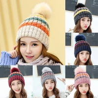bobble hat ladies warm lined winter knitted fleece thermal pompom ski beanie