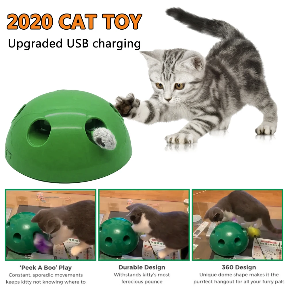 

2020 Upgraded USB Charging Cat Toy Interactive Sports Toy Mouse Feathers Funny Electronic Pet Kitten Automatic Rotation Cat Toys
