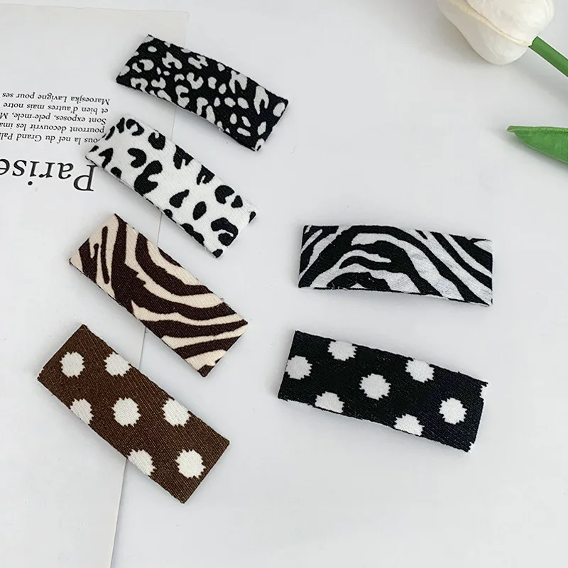 

Autumn Winter Retro Leopard Hair Clip Korean Women Girls Fabric Dot Stripe Cow Printed BB Clip Hairpin Barrettes Hair Accessory