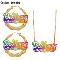 behoney fashion simple personality acrylic custom name bamboo earrings cartoons rainbow name necklace jewelry christmas gift c4