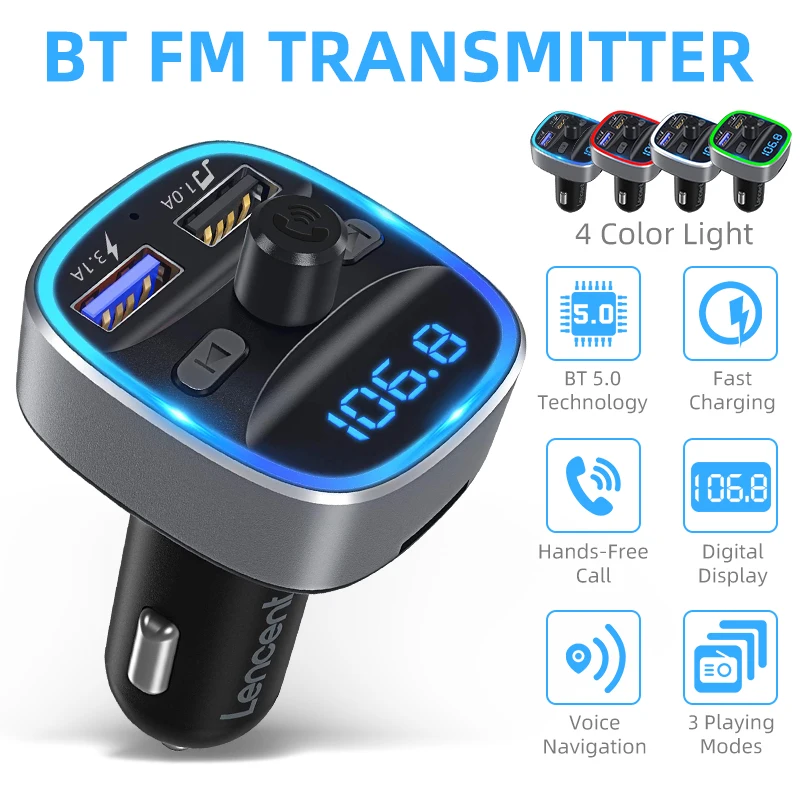 

MPOW Car Bluetooth FM Transmitter Wireless Radio Adapter Fast Charging Car Charger MP3 Player Support TF Card & USB Disk
