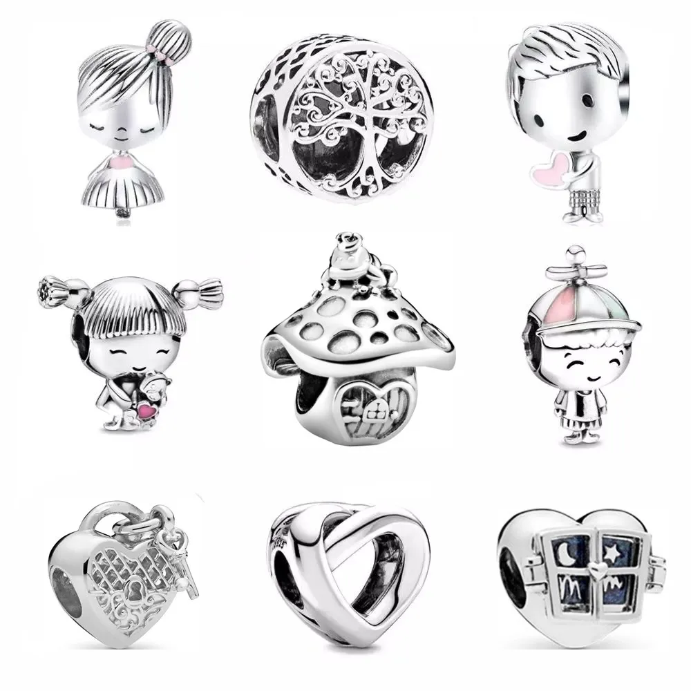 

2020 New Boy And Girl Family Tree Lock Heart Forever Beads Fit Original Pandora Charms Silver Colour Bracelet DIY Women Jewelry