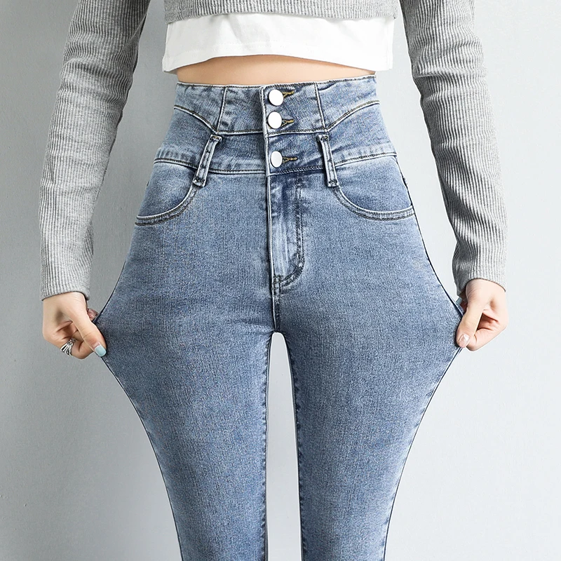 

Трендовые женские джинсы с высокой талией, новинка 2021, облегающие брюки-карандаш с высокой посадкой, Стрейчевые узкие брюки