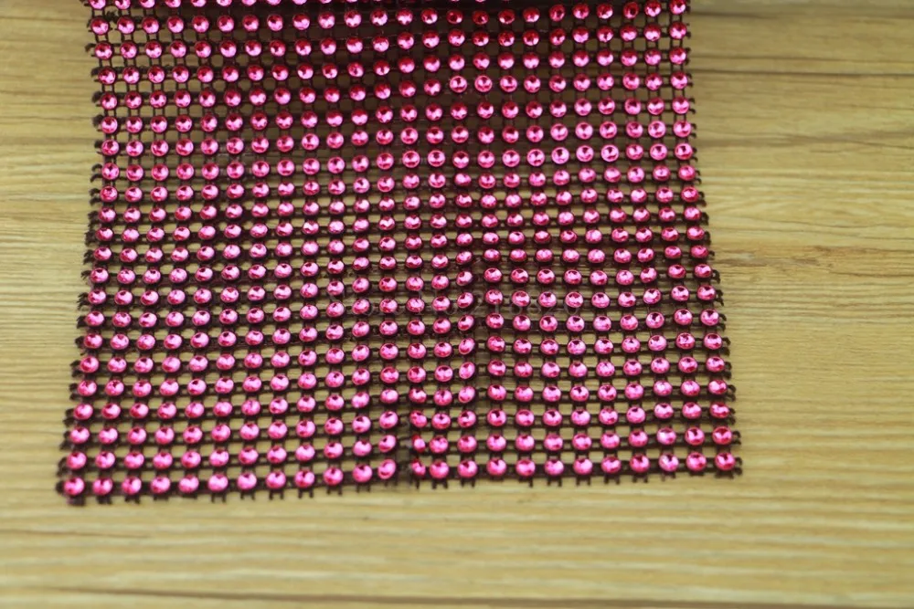 

Mesh Trimming Imitated Rhinestones Roll 12 CM Width 24 Rows Plastic Sew On For Decoration Rose Color 10 Yards/Roll