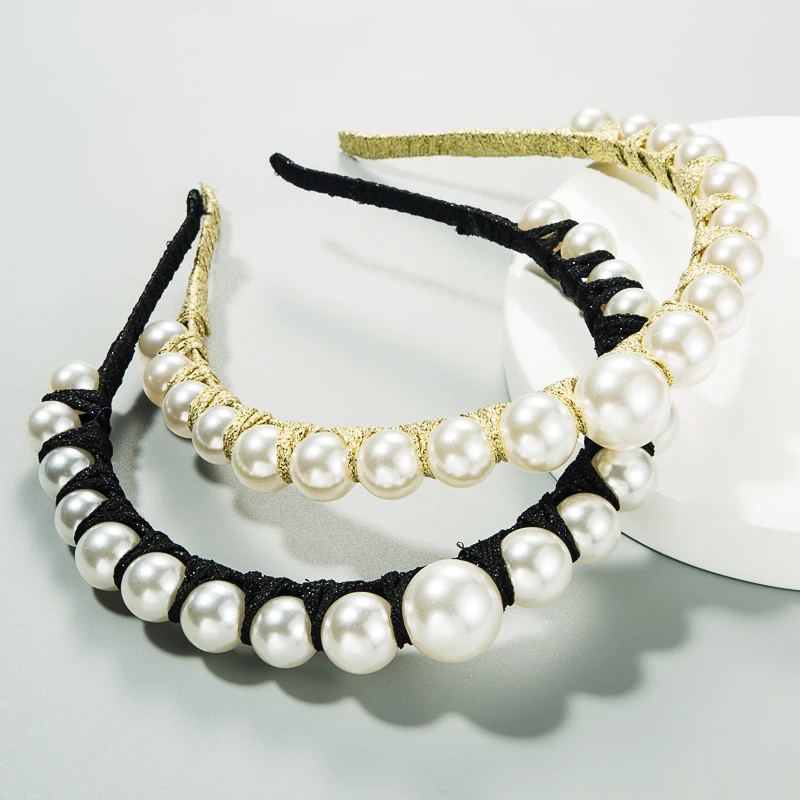 

Baroque Fashion Women Hair Accessories Quality Handmade Winding Pearls Headband Baroque Headwear Soft Turban Adult Head Piece