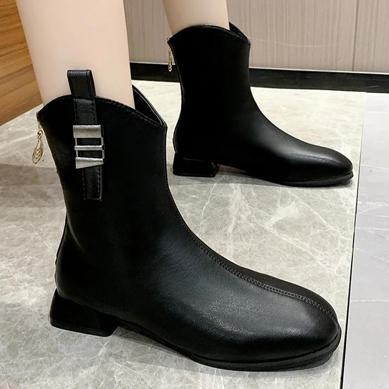 

Женские ботильоны на платформе, повседневные мотоциклетные ботинки на низком квадратном каблуке, с молнией сзади, осень 2021