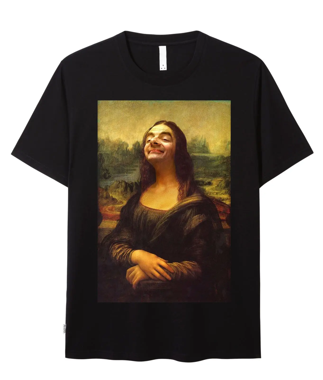 Mona Lisa x Mr. Bean Rowan Atkinson Smile забавная черная футболка классная Повседневная мужская