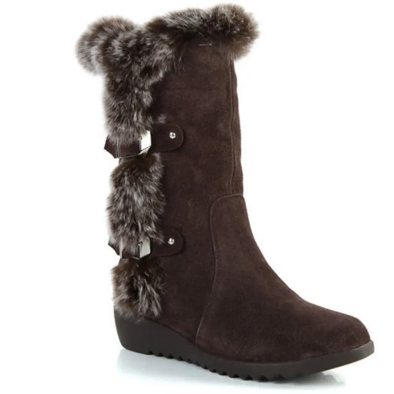 Дамские сапоги большого Размеры теплые плюшевые нубук с пряжкой Теплые туфли на