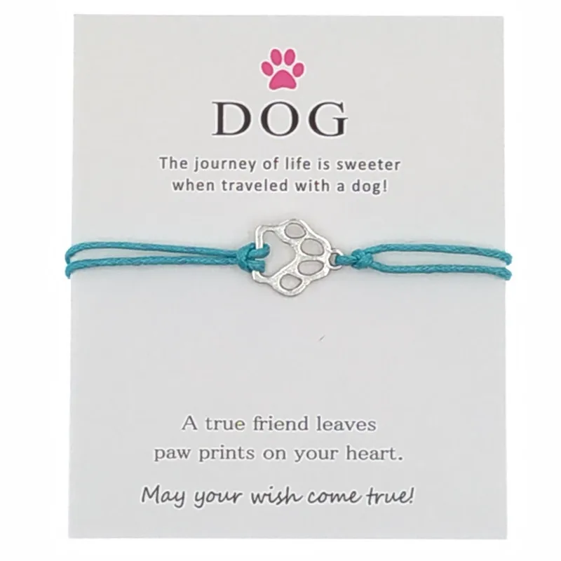 Новые серебряные браслеты-валентинка с принтом лап для собак женщин девочек