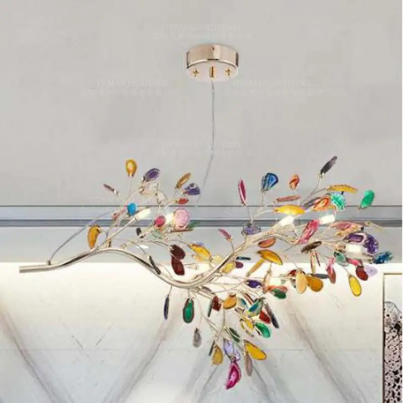Современная люстра из натурального агата разноцветная в виде ветвей дерева