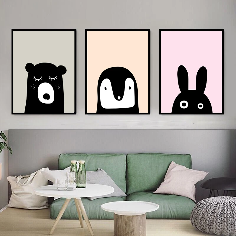 Животная живопись на холсте мультфильмы Медведь Кролик олень скандинавский