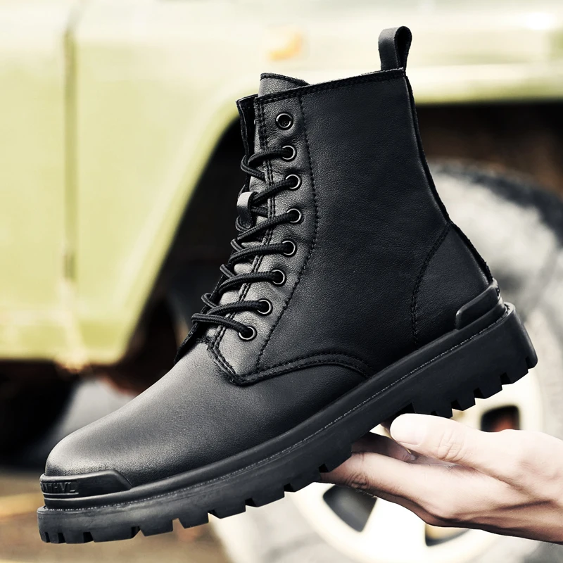 

Fashion Genuine Leather Men's Boots Autumn Winter Warm Snow Boots Men High Quality Motorcycle Boots Military Tactical Mens Shoes