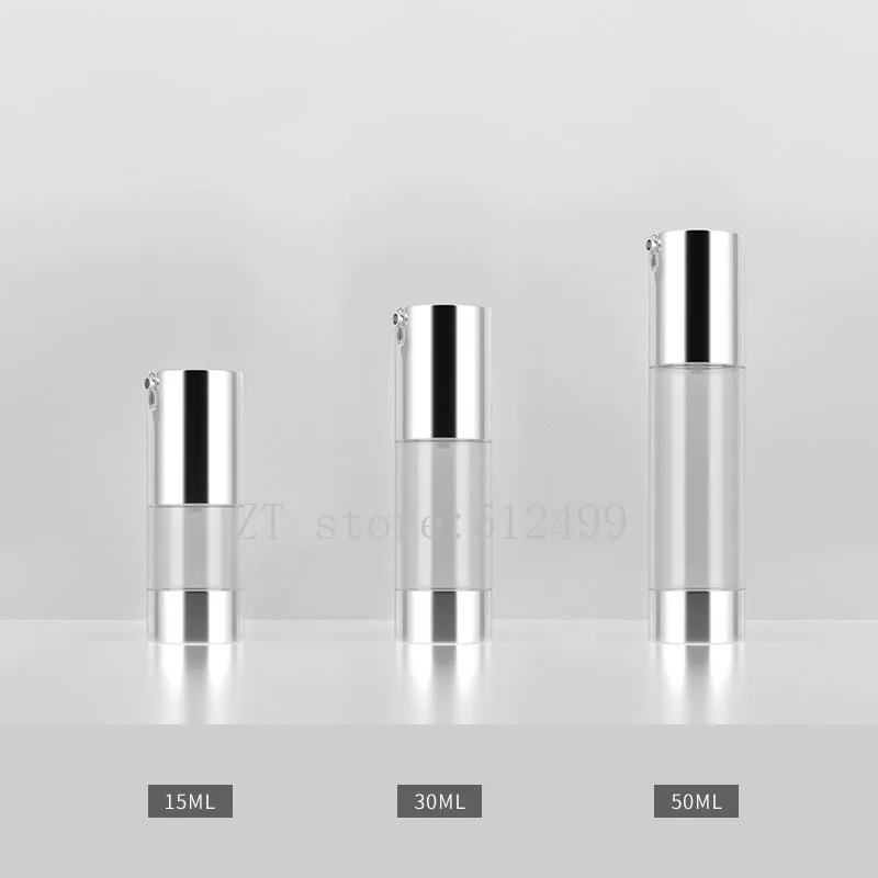 

15ml30ml50ml 30pcs Empty Clear Cosmetic Silver Rotary UV Airless Bottle,Portable DIY Travel Convenient Vacuum Emulsion Container