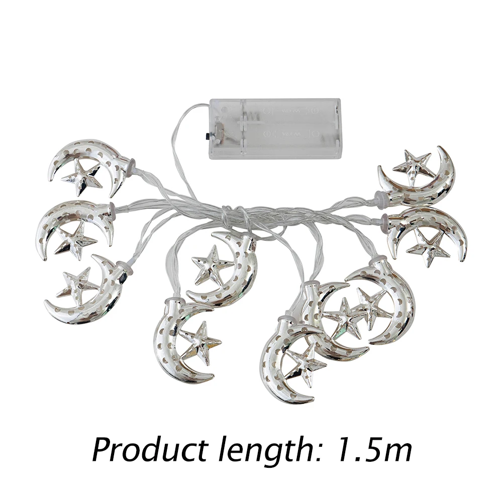 

LED Metallic Silver Moon Star Light Festival 10 LED Fairy String Light Eid Mubarak Muslim Islam Ramadan Hanging Pendant