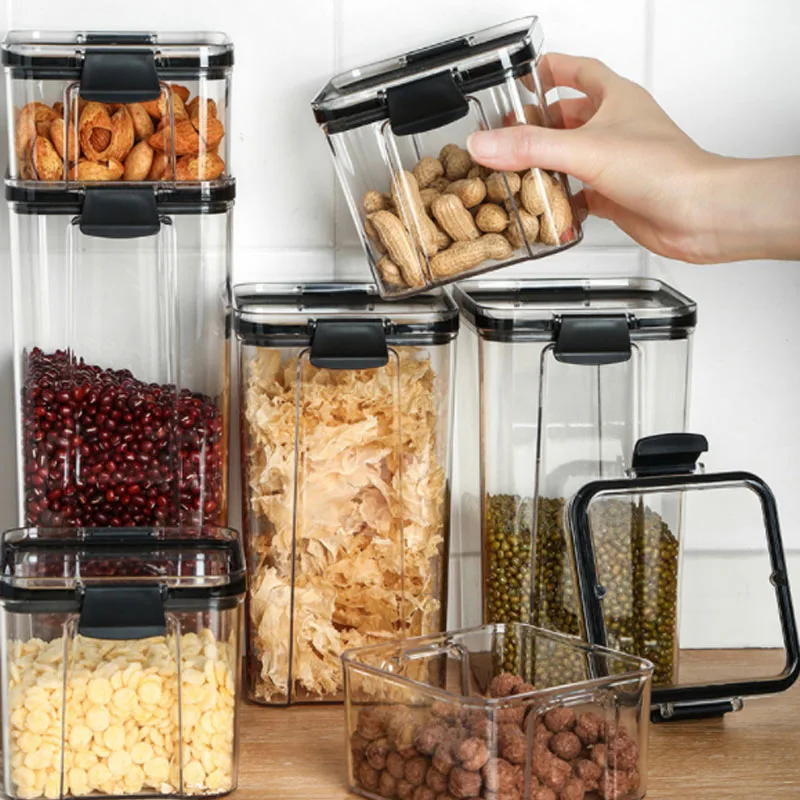 

1300 /1800ML Airtight Can Food Storage Container Plastic Kitchen Refrigerator Noodle Box Transparent Multigrain Storage Tank