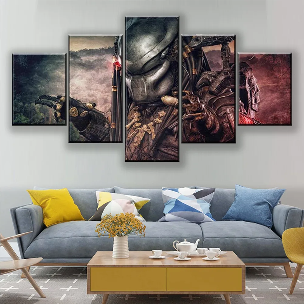 Картина на холсте настенное искусство HD печать 5 шт. инопланетянин против рамки