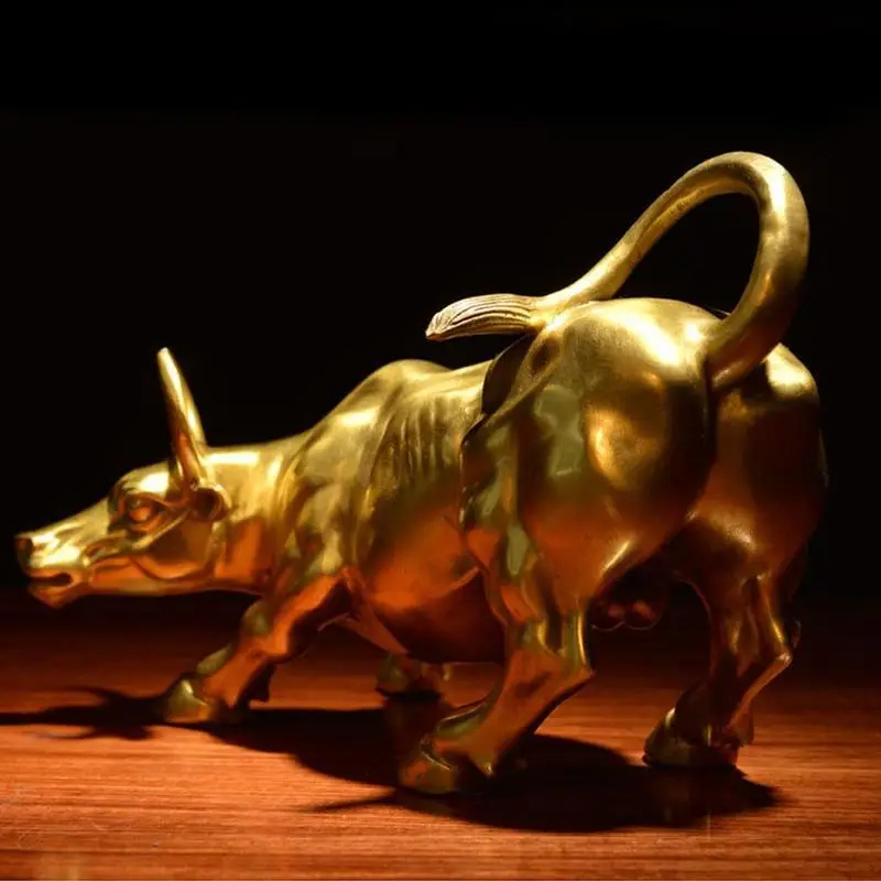 

Brass Bull Wall Street Cattle Sculpture Copper Cow Office Crafts Statue Mascot Decoration Exquisite Ornament Gift Business X3F0