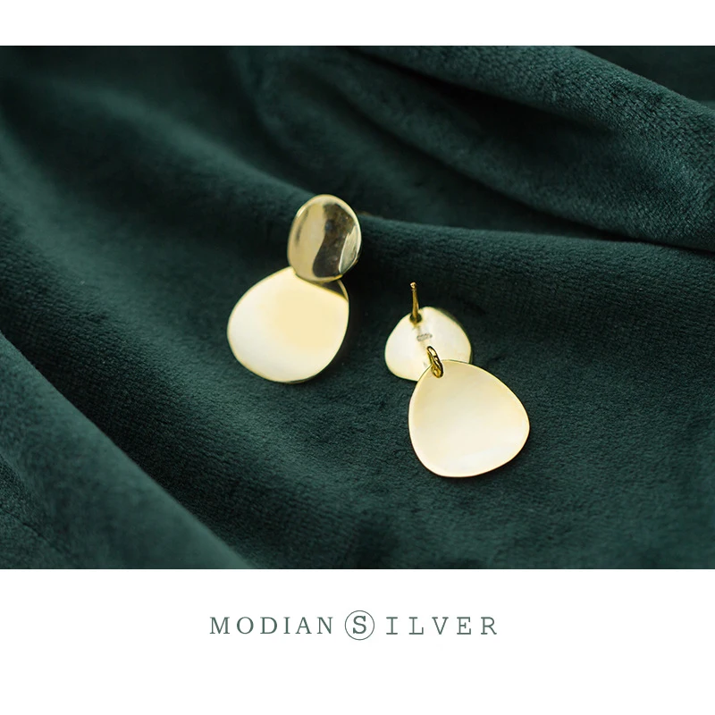 

MODIAN Hot Gold Color Irregular Concave Shape Dangle Earring for Women 925 Sterling Silver Ellipse Drop Earring Fine Jewelry