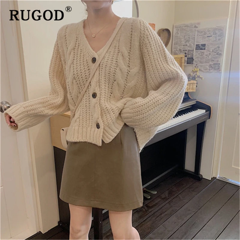 RUGOD Vintage solid knitted cardigan sweater women Elegant single-breasted twisted auturm winter clothes 2019casual coat |