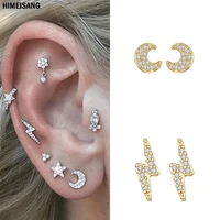 gold silver plated stud earrings for women classic cz zircon moon lightning stud earring piercing ear rings girls party jewelry