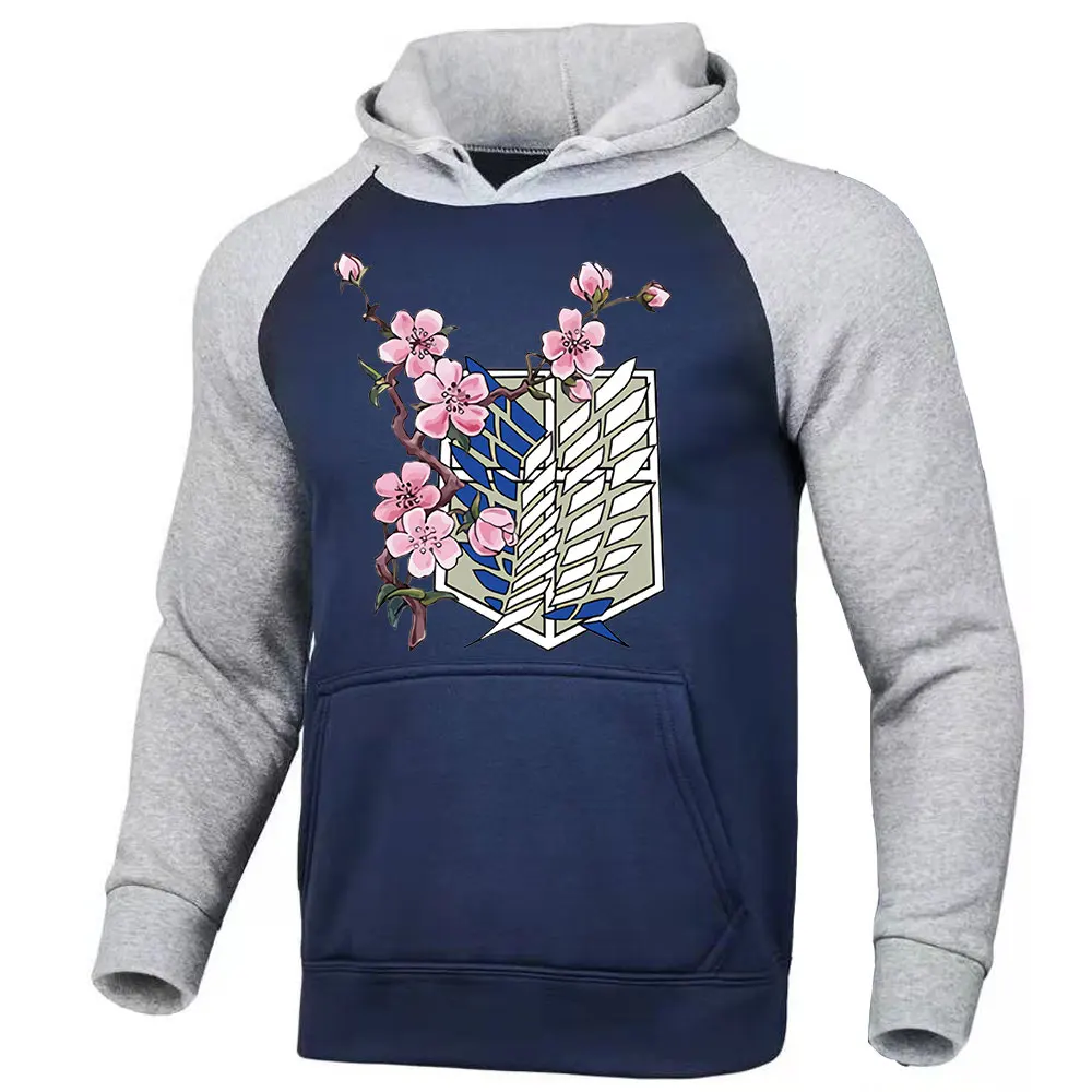 

Attack on Titan Cherry Blossoms Printed Long Sleeved Raglanr Hoodie Men Women Harajuku Clothes Pullover Anime Hooded Sweatshirt