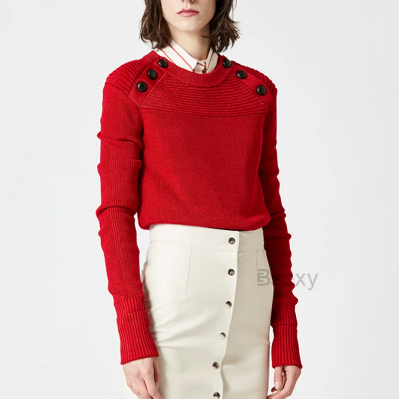 

Fashion Designer Women Knitted Sweater 2021 Solid Warm Short Pullover Red Christmas Sweater pull femme Winter Ladies Jumper