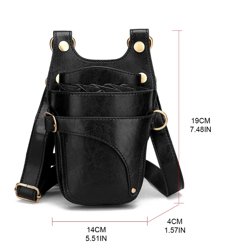 

Hair Stylist Pocket Hairdressing Tool PU Leather Pouch Scissors Bag with Strap