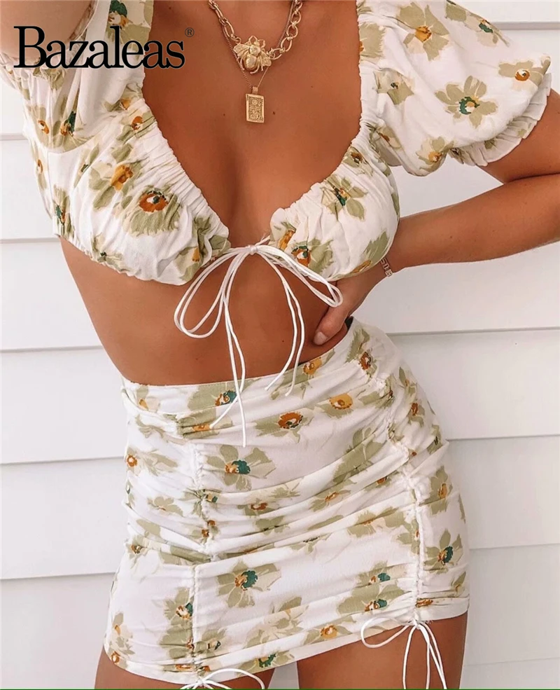 Женский комплект из двух предметов Bazaleas винтажный укороченный топ с бантом в