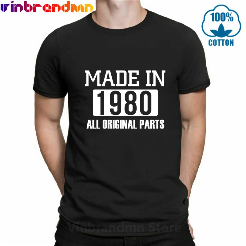 

Мужские модные футболки с рисунком сделано в 1980 футболки из чистого хлопка, смешные футболки с круглым вырезом, подарок на день рождения Фут...