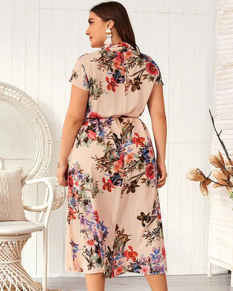 

Large size women's fat mm product printing European and American fashion dress plus size elegant dress black pregnancy dress