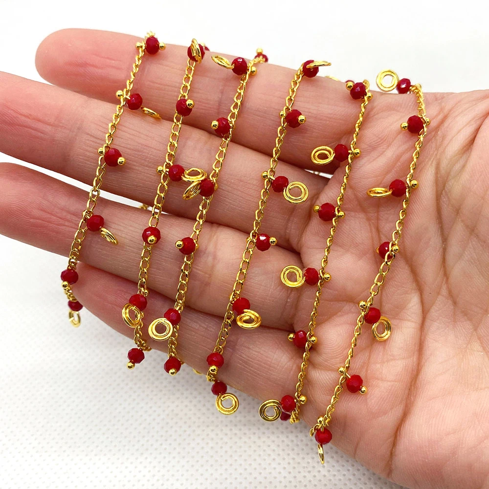 

Glass Crystal Jewelry Handmade Chain Imitation Pearl Copper Chain DIY Making Pendant Necklace Bracelet Anklet Accessories 1m