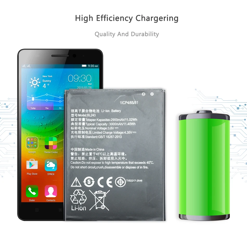 

BL 243 BL243 Battery For lenovo Lemon K3 Note K3Note K50-T5 A7000 A5500 A5600 A7600 2900mAh Mobile Phone Backup Bateria