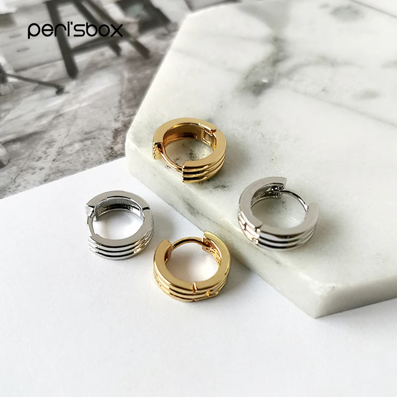 Peri'sBox резные многолинейные латунные золотые серьги текстурированные маленькие Huggie серьги-кольца для женщин минималистичные серьги-кольца Новинка