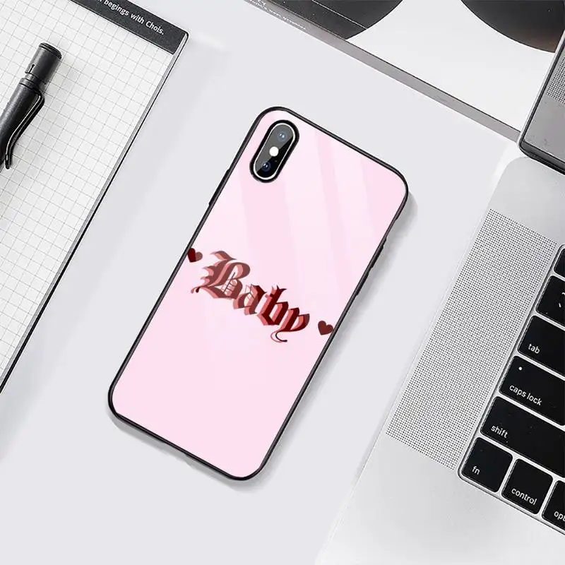 

BABY Babe pink pattern Phone Case Tempered glass For iphone 6 6S 7 8 plus X XS XR 11 12 mini PRO MAX