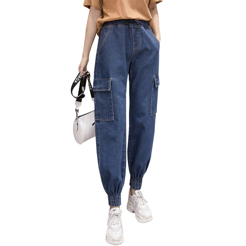 

Korean Fashon 5XL Plus Size Jeans For Women Posket Elastic Waist Harem Pants Women Vintage Loose Trousers Pantalones Mujer
