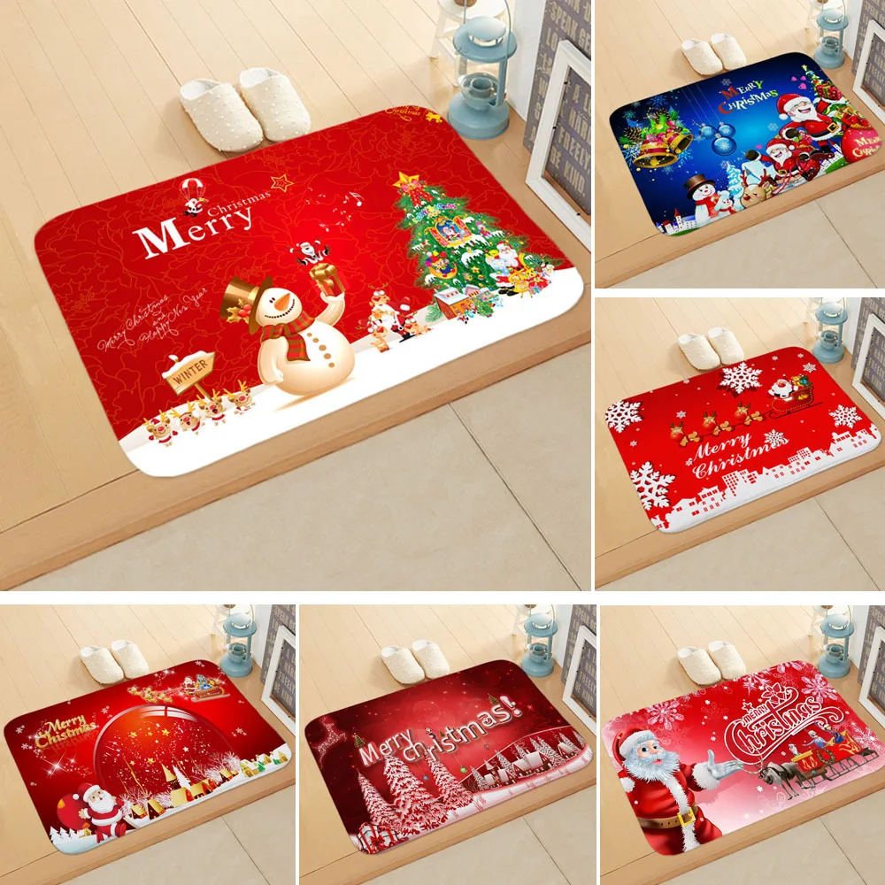 

Xmas Snowman Elk Carpet Bedroom Bathroom Flannel Floor Mat Santa Claus Absorbent Non-slip Mats New Year Festive Christmas Rugs