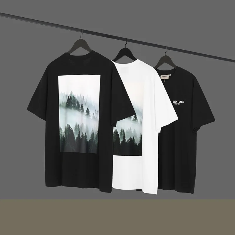 

American high street simple printing T-shirt Street loose fashion ink landscape printing Short Sleeve Tee men