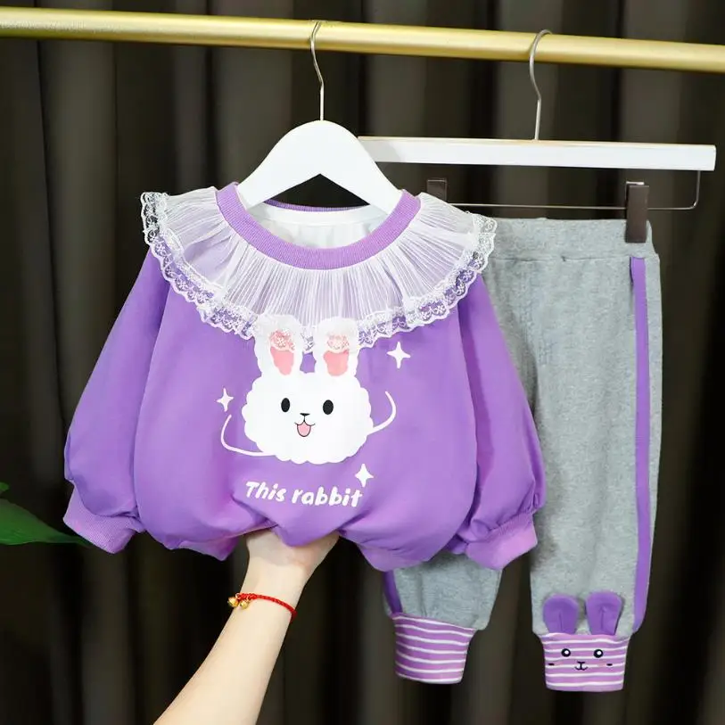 Комплекты одежды для маленьких девочек модный Весенний костюм рубашка + штаны