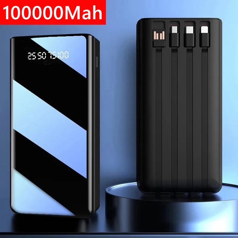 

100000mAh Power Bank Mirror Screen LED Display Poverbank Portable External Battery Charger Powerbank 60000 mAh For Mobile Phones