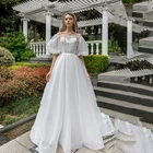 Кружевное Тюлевое свадебное платье-трапеция с открытыми плечами, вырезом лодочкой и короткими рукавами, свадебные Платья, свадебное платье, пошив на заказ 2022