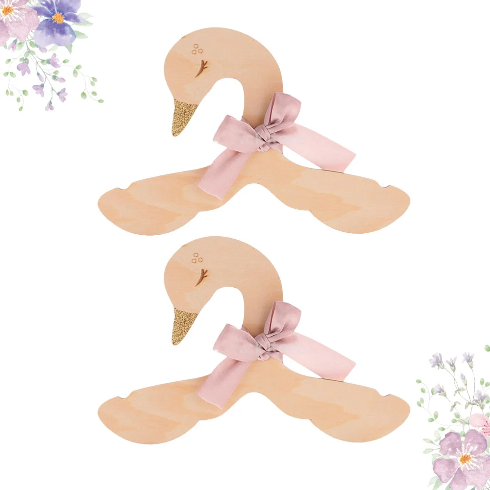 

2pcs Children Bedroom Clothes Hangers Kids Clothing Store Hangers Swan Shape Clothes Hangers Wood Rack Hanger (Bowknot Random Co