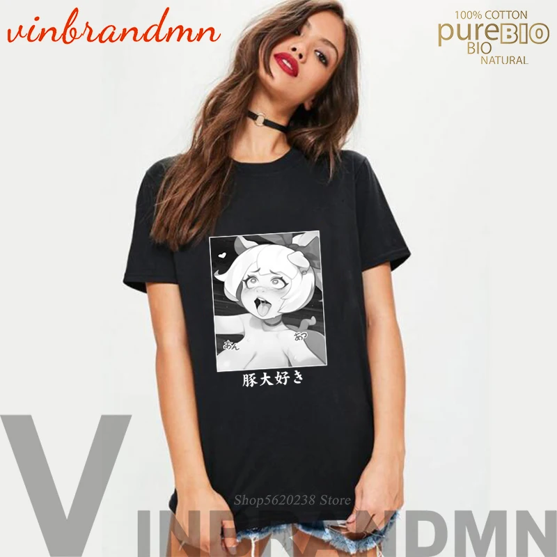 Женские модные футболки Ahegao дизайнерские белые женские хентай аниме официанская