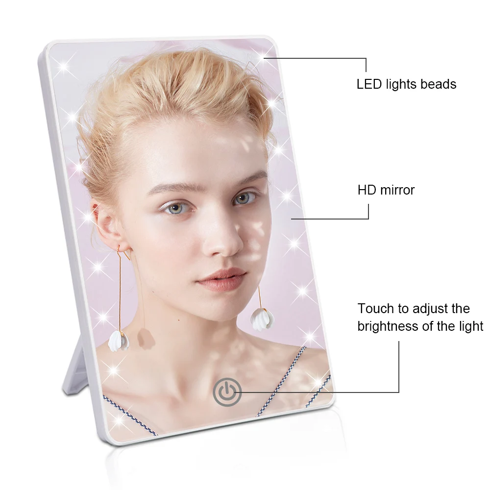Makeup Mirror Folded 16 LEDs Touch Screen Dimmer Battery USB Switch with Operated Stand For Cosmetic Bedroom Tabletop Bathroom