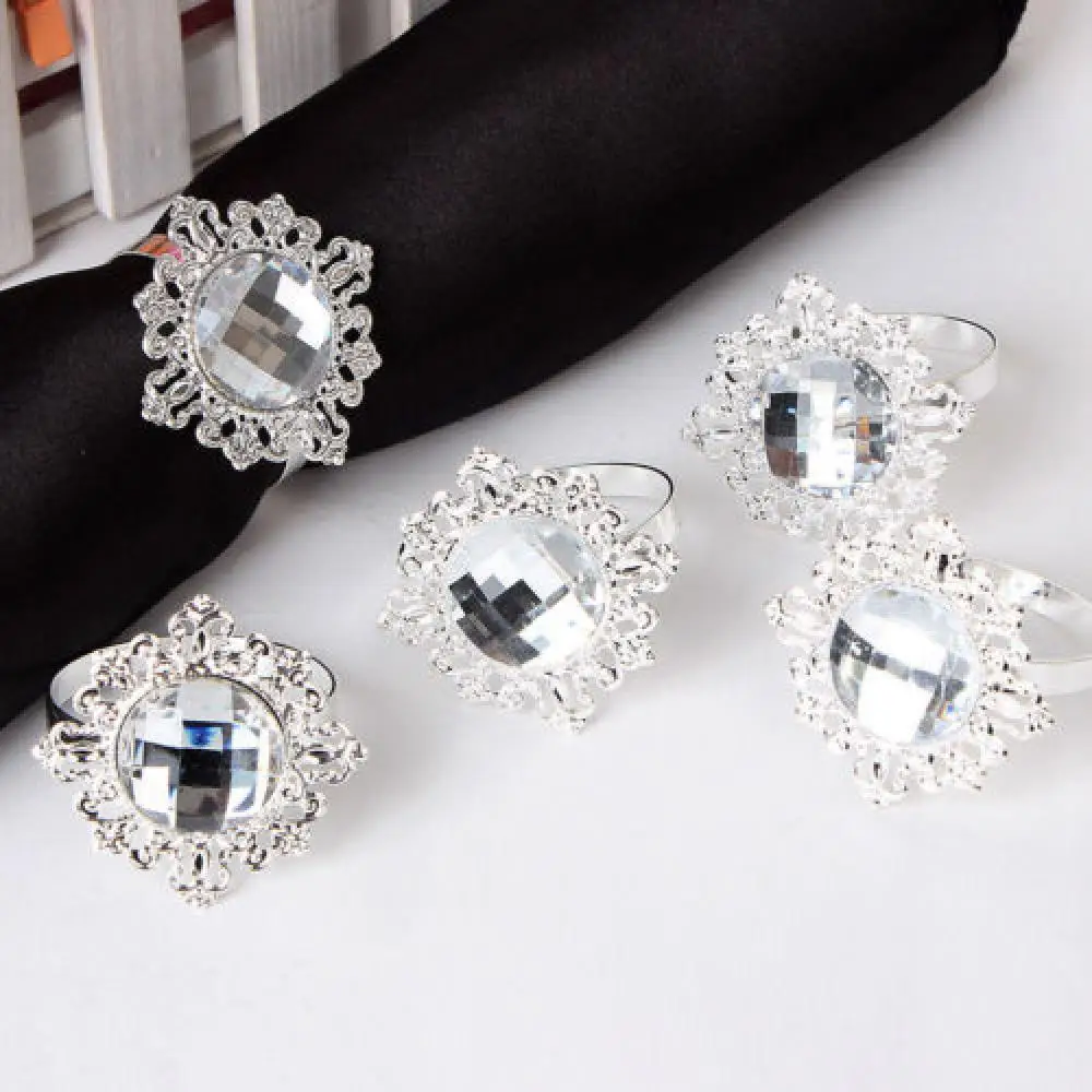 

12pcs Sliver Crystal Diamond Napkin Ring Serviette Holder Wedding Banquet Dinner Decor Favor