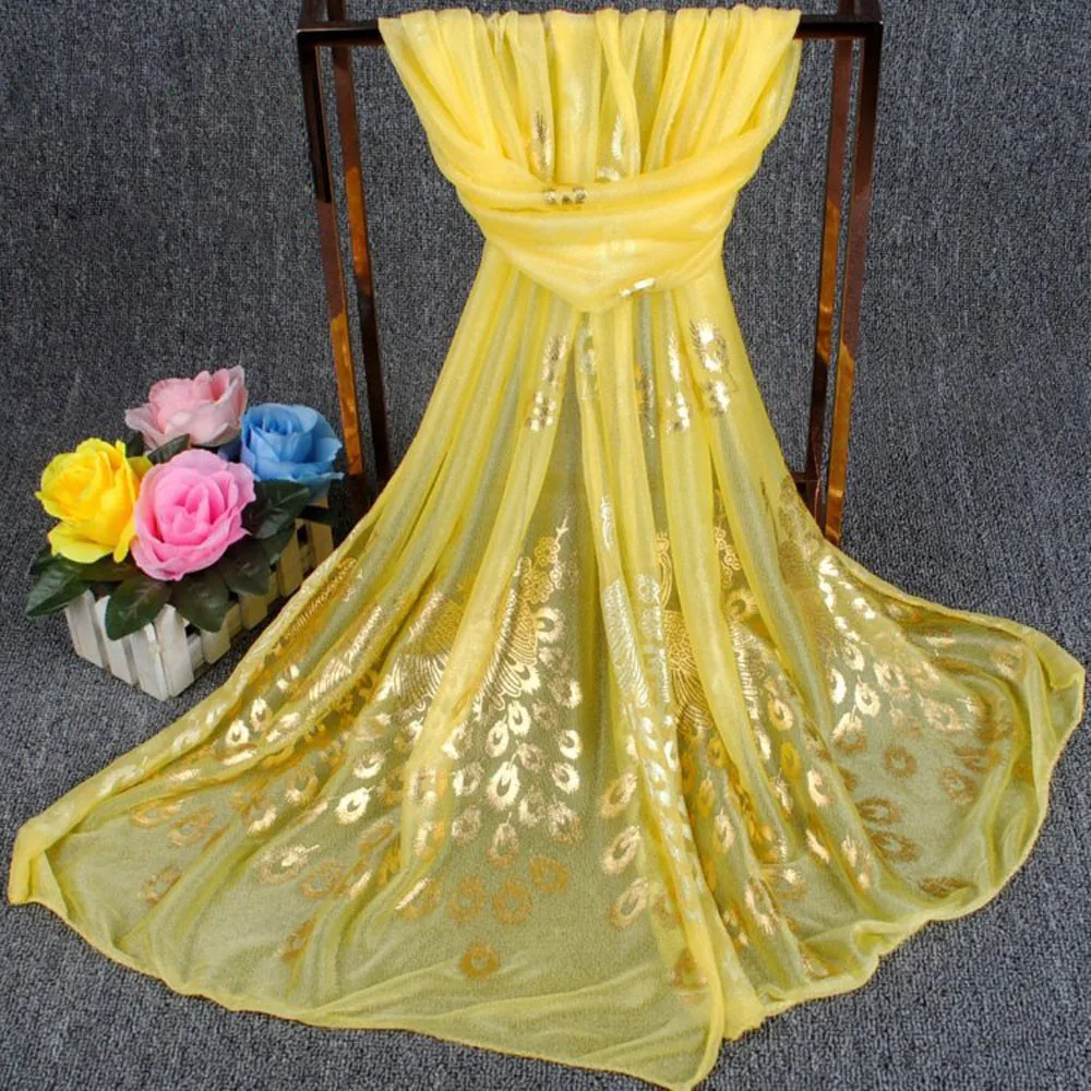 

Chiffon Scarf Peacock Print Scarves Quality Goods Printed Chiffon Polyester Hot Sell Beach Soft Large Scarf 2020 Foulard #T1P