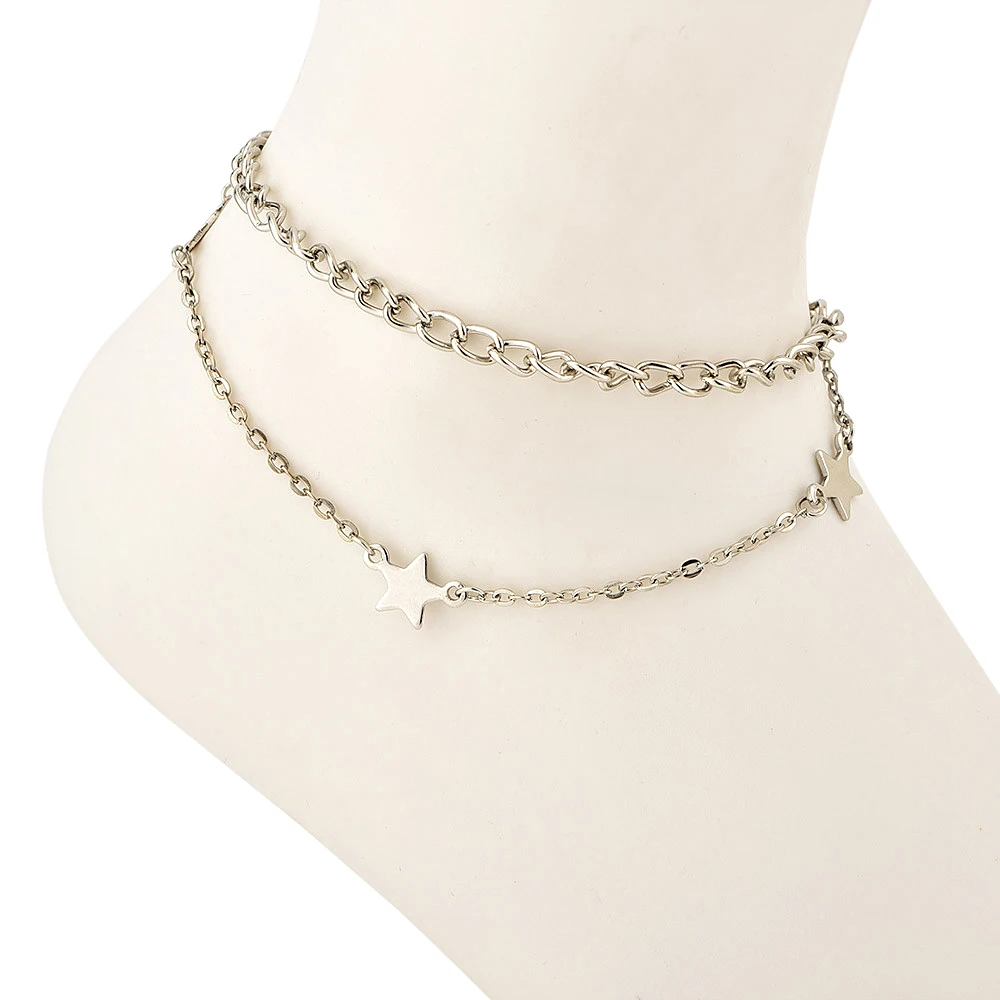 Модный пентаграмма женский браслет на ногу звезда подвесные ножные браслеты